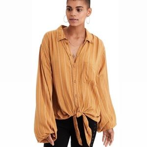 American Eagle Tie Front Yellow Stripe Top